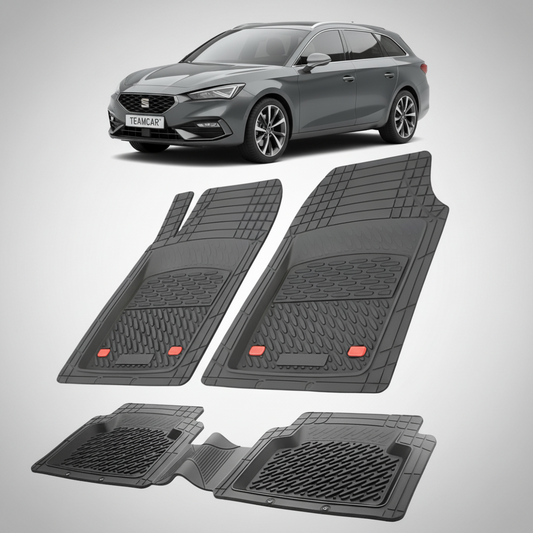 set de covorase din cauciuc negre cu un seat leon mk4 combi gri inchis in fundal