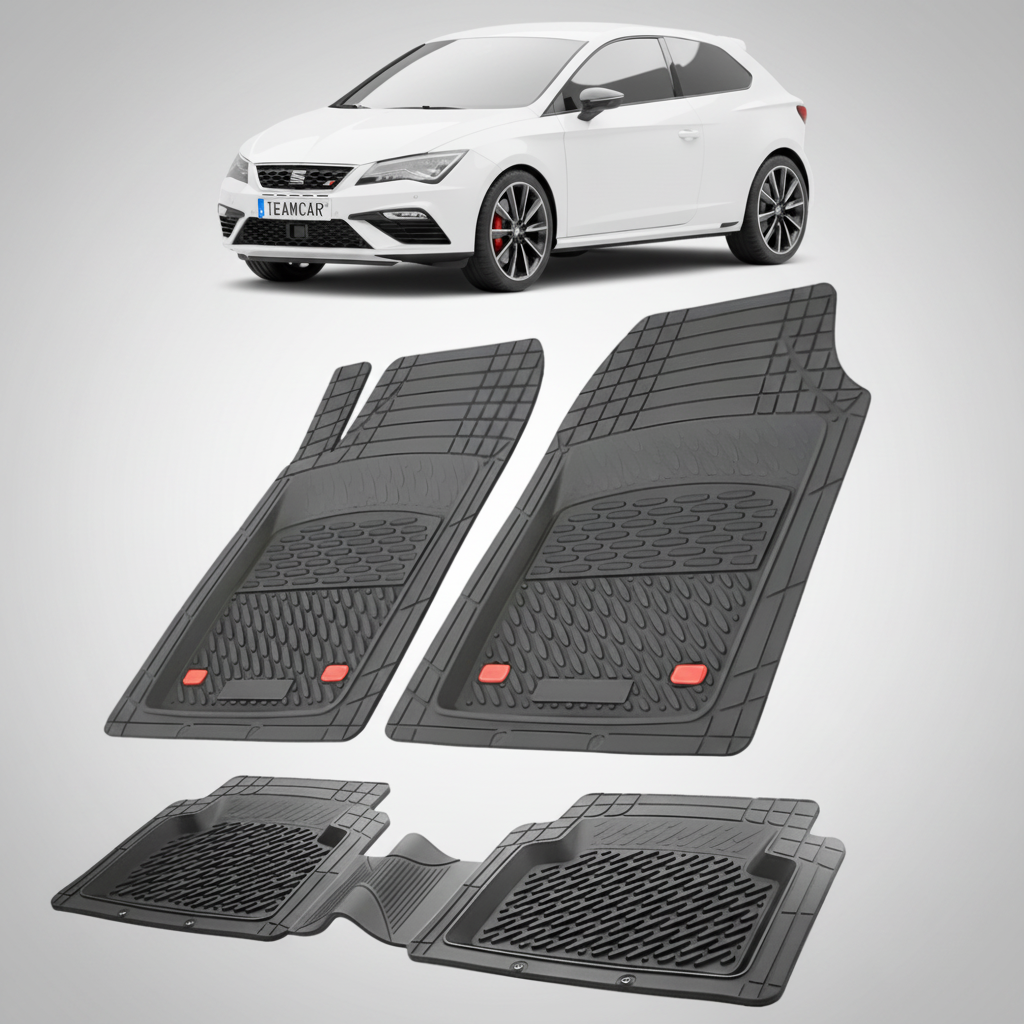 set de covorase din cauciuc negre cu un seat leon hatchback 3 usi facelift alb in fundal