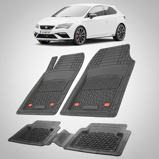 set de covorase din cauciuc negre cu un seat leon hatchback 3 usi facelift alb in fundal