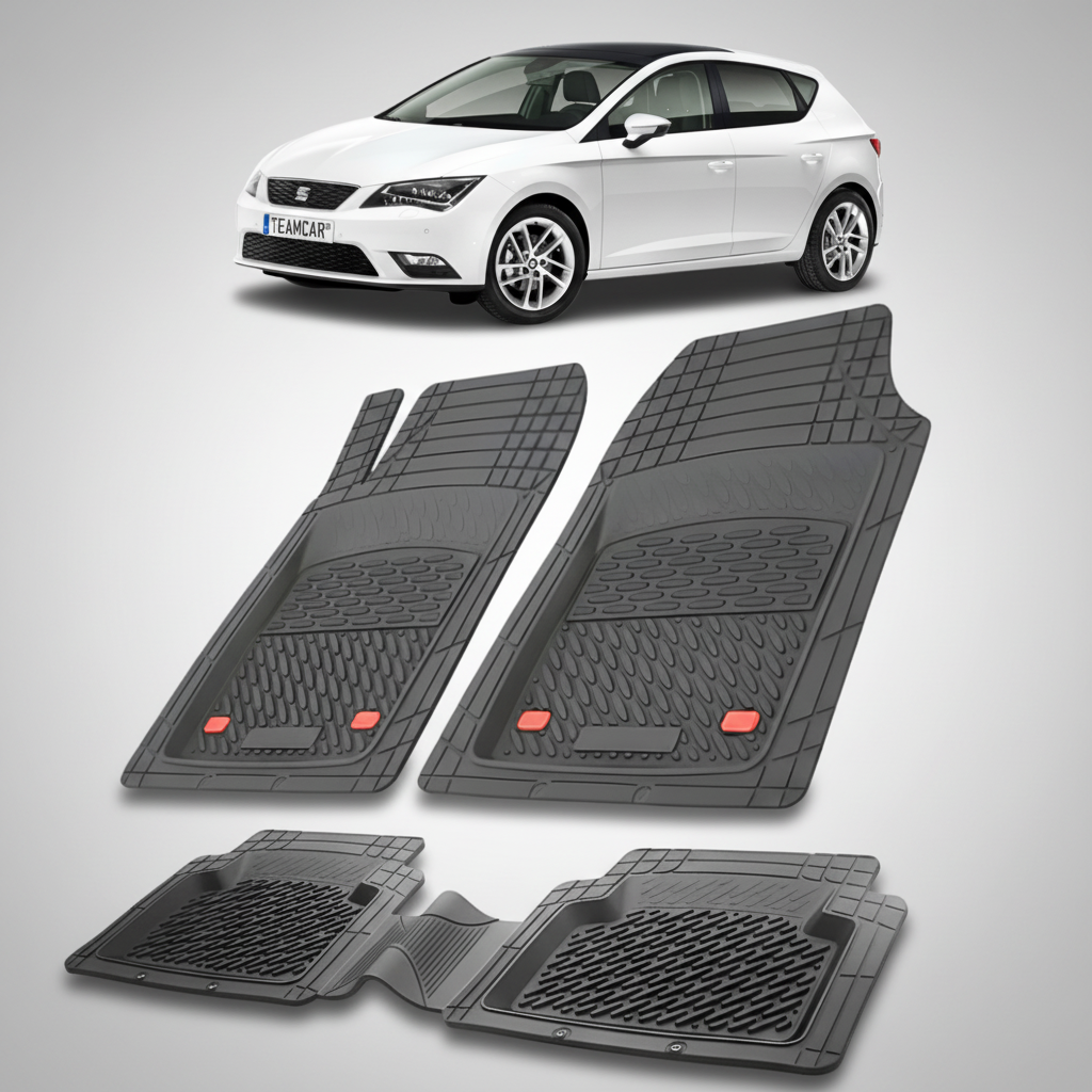 set de covorase din cauciuc negre cu un seat leon hatchback 5 usi facelift 2 alb in fundal