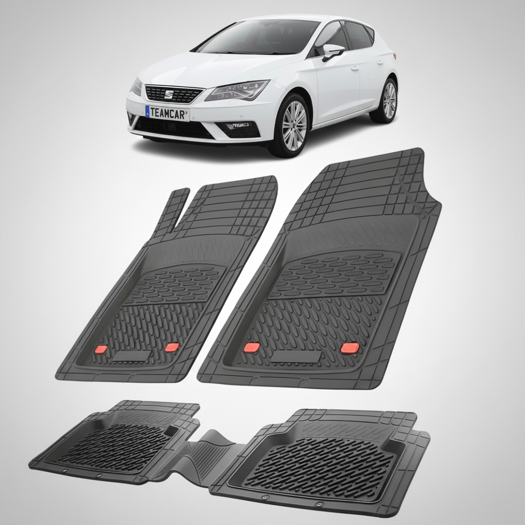 set de covorase din cauciuc negre cu un seat leon hatchback 5 usi facelift alb in fundal