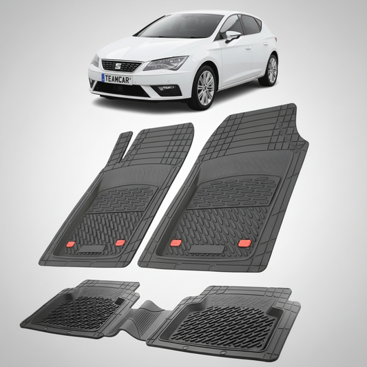 set de covorase din cauciuc negre cu un seat leon hatchback 5 usi facelift alb in fundal