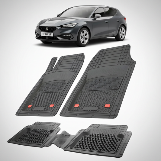 set de covorase din cauciuc negre cu un seat leon mk4 hatchback gri inchis in fundal