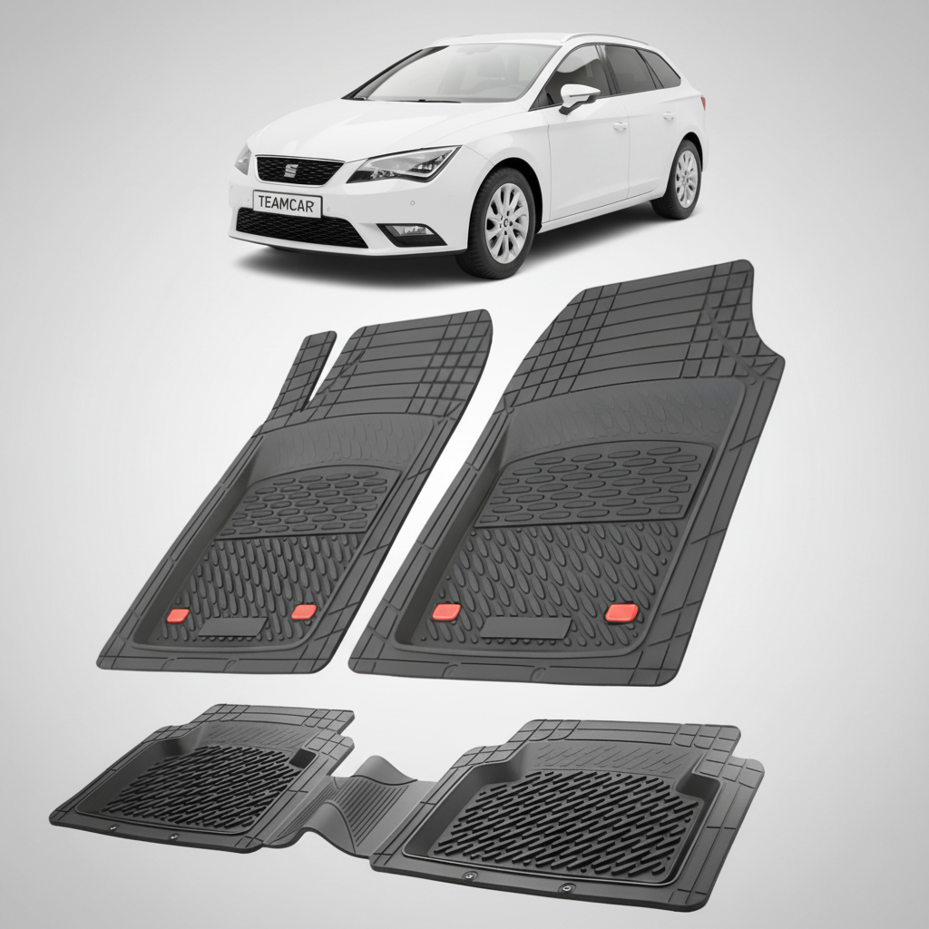 set de covorase din cauciuc negre cu un seat leon st/combi alb in fundal