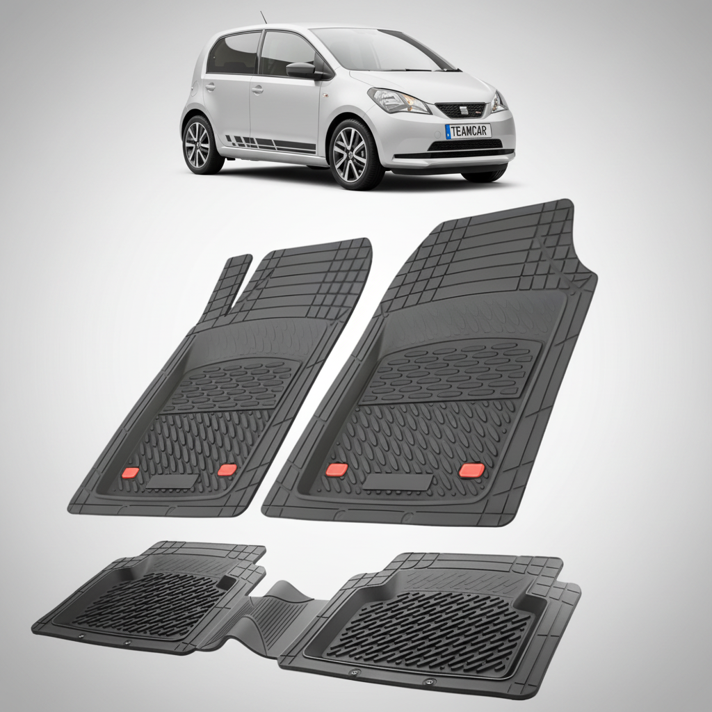 set de covorase din cauciuc negre cu un seat mii electric hatchback 5 usi ev argintiu in fundal