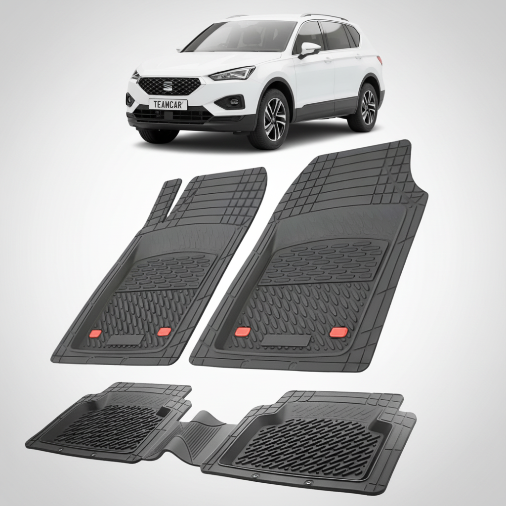 set de covorase din cauciuc negre cu un seat tarraco mk1 suv alb in fundal