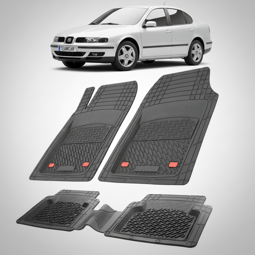 set de covorase din cauciuc negre cu un seat toledo sedan facelift argintiu in fundal