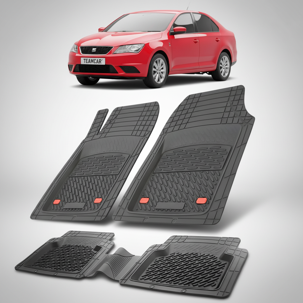 set de covorase din cauciuc negre cu un seat toledo mk4 sedan rosu in fundal