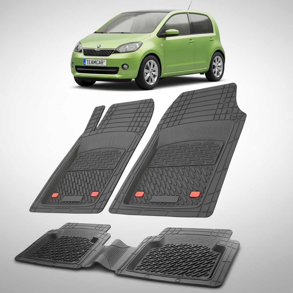 set de covorase din cauciuc negre cu o skoda citigo i verde menta in fundal