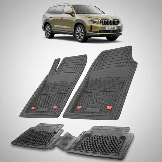 set de covorase din cauciuc negre cu o skoda kodiaq ii auriu verzui in fundal