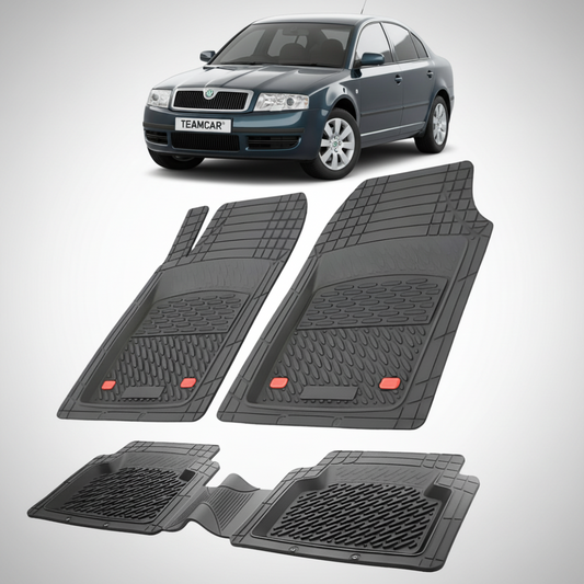 set de covorase din cauciuc negre cu o skoda superb 1 verde inchis metalizat in fundal