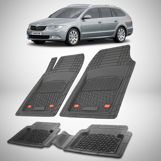 set de covorase din cauciuc negre cu o skoda superb ii combi gri in fundal