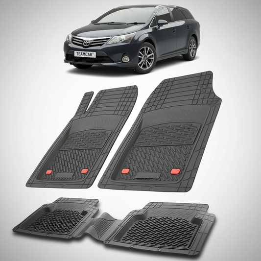 set de covorase din cauciuc negre cu o toyota avensis t27 estate neagra in fundal
