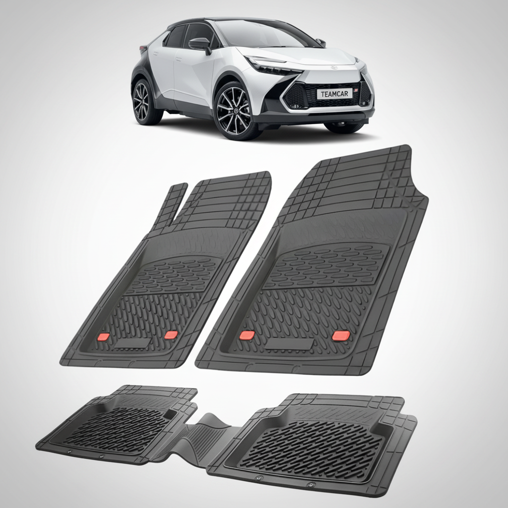 set de covorase din cauciuc negre cu o toyota c-hr ax20suv compact alba in fundal