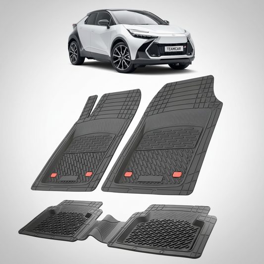 set de covorase din cauciuc negre cu o toyota c-hr ax20suv compact alba in fundal