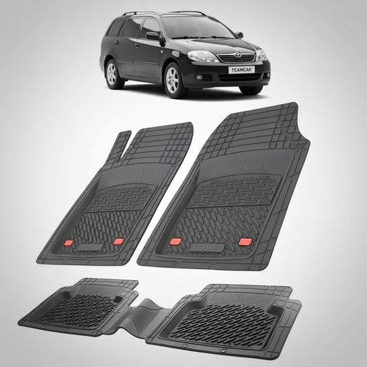 set de covorase din cauciuc negre cu o toyota corolla e120 estate neagra in fundal