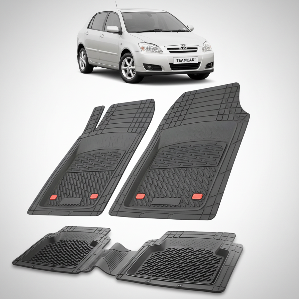 set de covorase din cauciuc negre cu o toyota corolla e120 hatchback gri in fundal