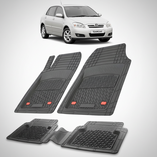 set de covorase din cauciuc negre cu o toyota corolla e120 hatchback gri in fundal