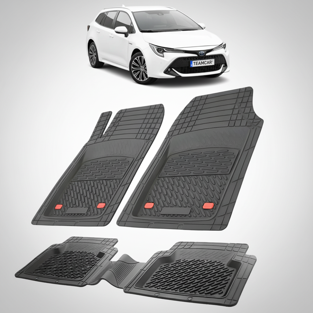 set de covorase din cauciuc negre cu o toyota corolla e210 TouringSports alba in fundal