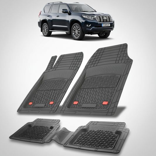 set de covorase din cauciuc negre cu o toyota land cruiser j150 negru in fundal