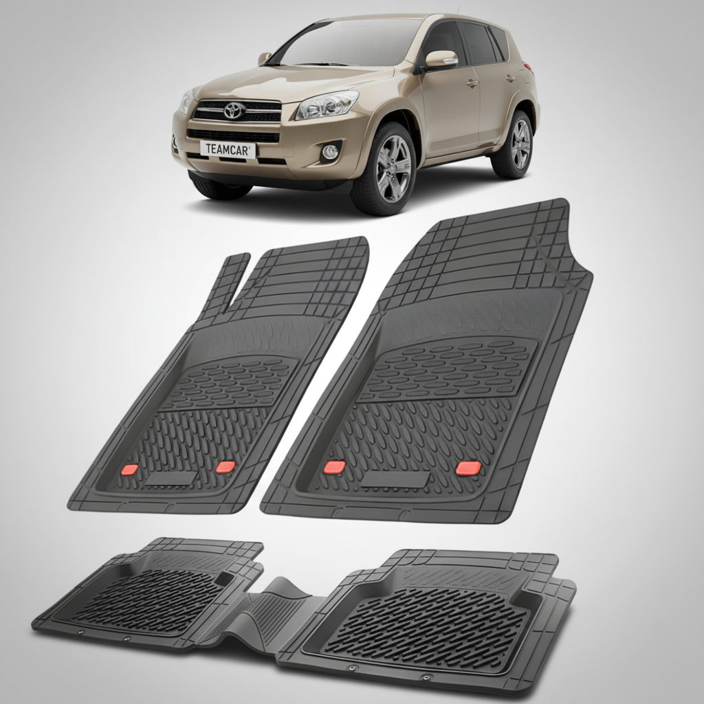 set de covorase din cauciuc negre cu o toyota rav 4 xa30 suv maro in fundal