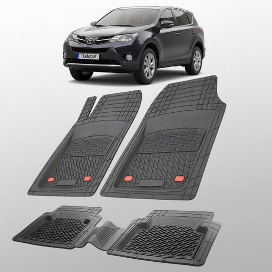 set de covorase din cauciuc negre cu o toyota rav 4 xa40 suv negru in fundal