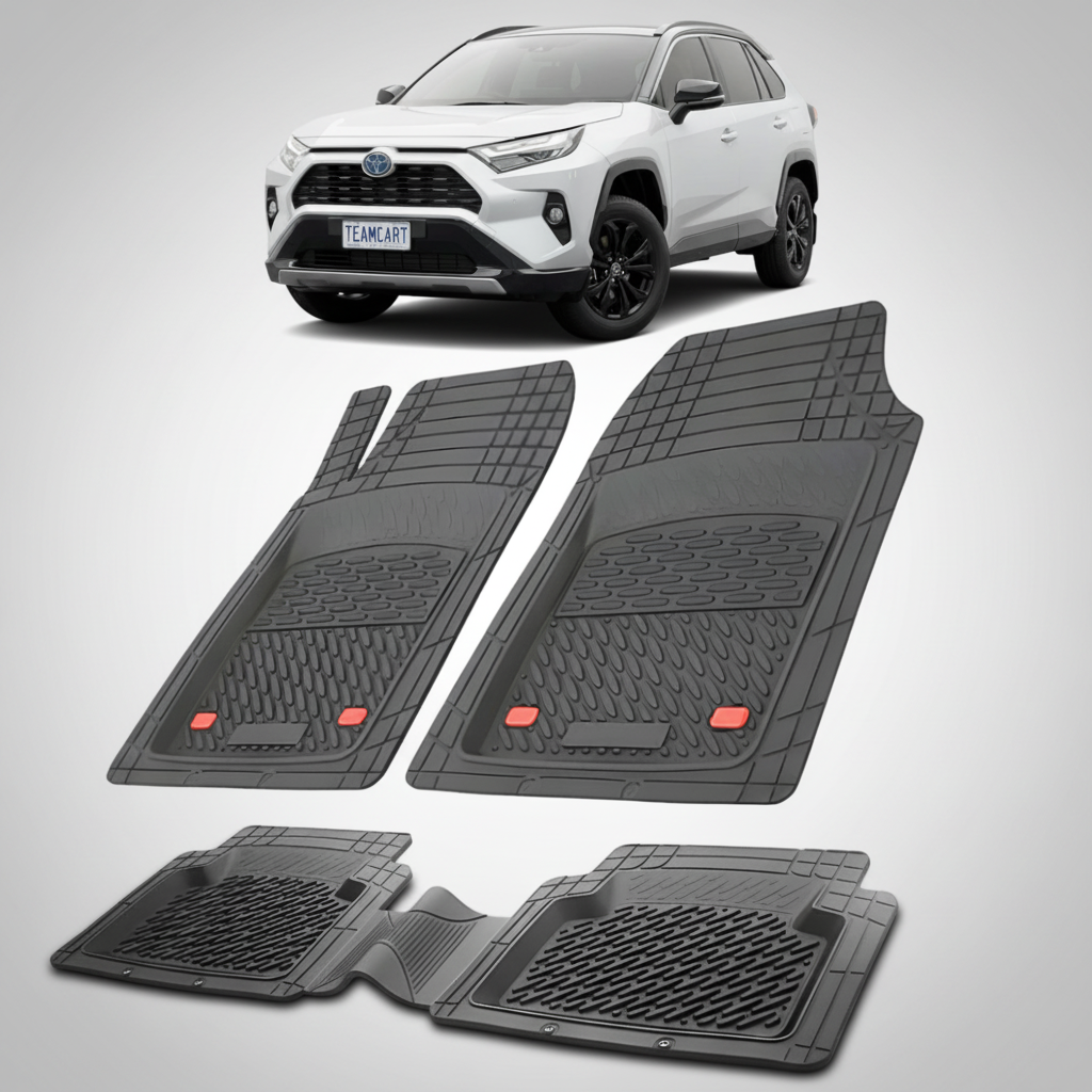 set de covorase din cauciuc negre cu o toyota rav 4 xa50 suv alba in fundal