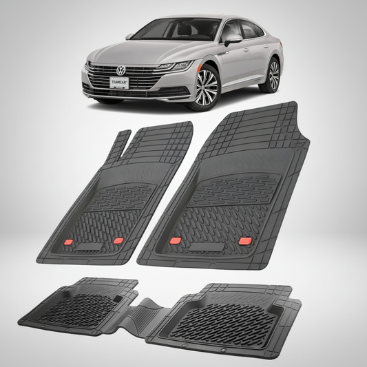 set de covorase din cauciuc negre cu un Volkswagen arteon 3h fastback gri in fundal