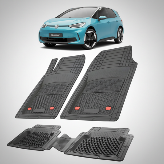 set de covorase din cauciuc negre cu un volkswagen id.3 albastru in fundal