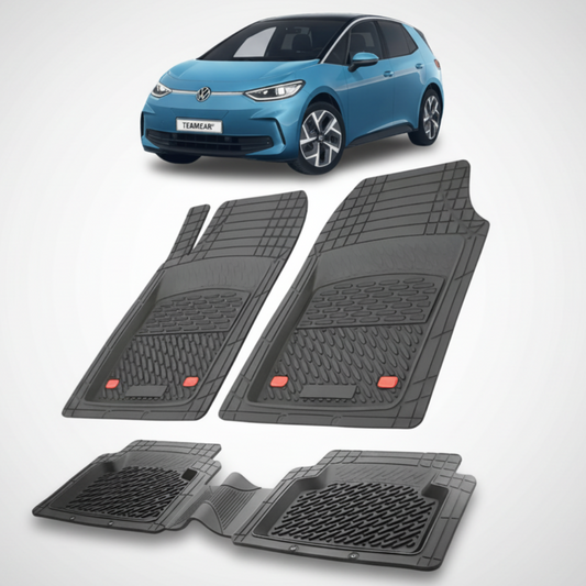 set de covorase din cauciuc negre cu un volkswagen id.3 albastru in fundal