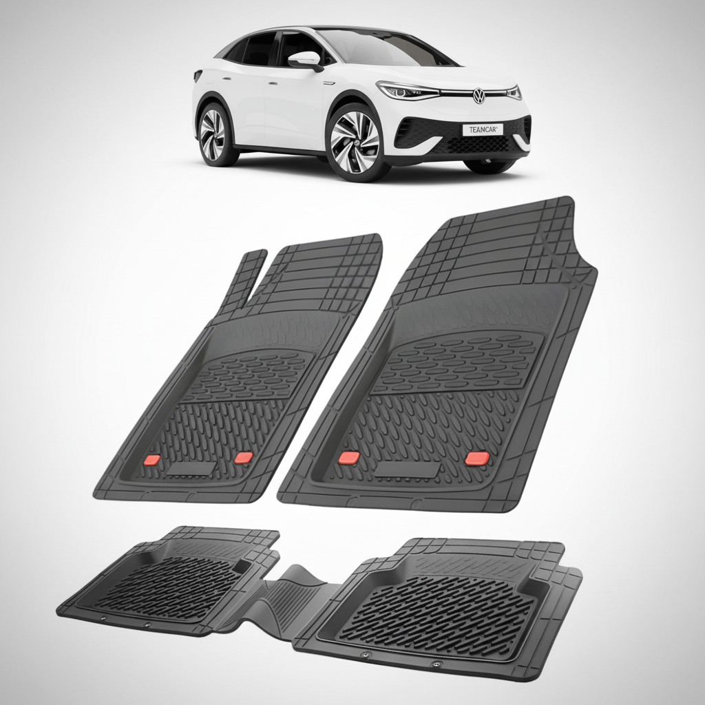 set de covorase din cauciuc negre cu un volkswagen id.5 e25 alb in fundal