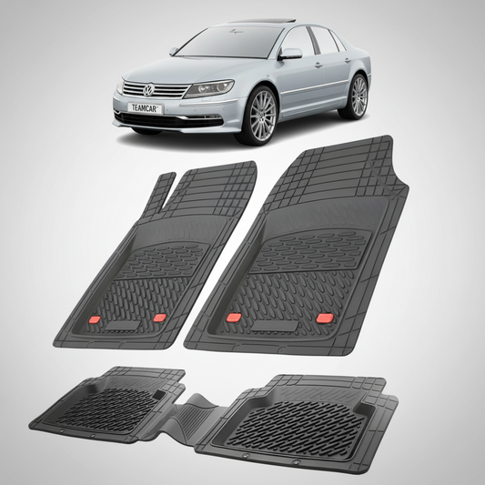set de covorase din cauciuc negre cu un volkswagen phaeton 2 argintiu in fundal