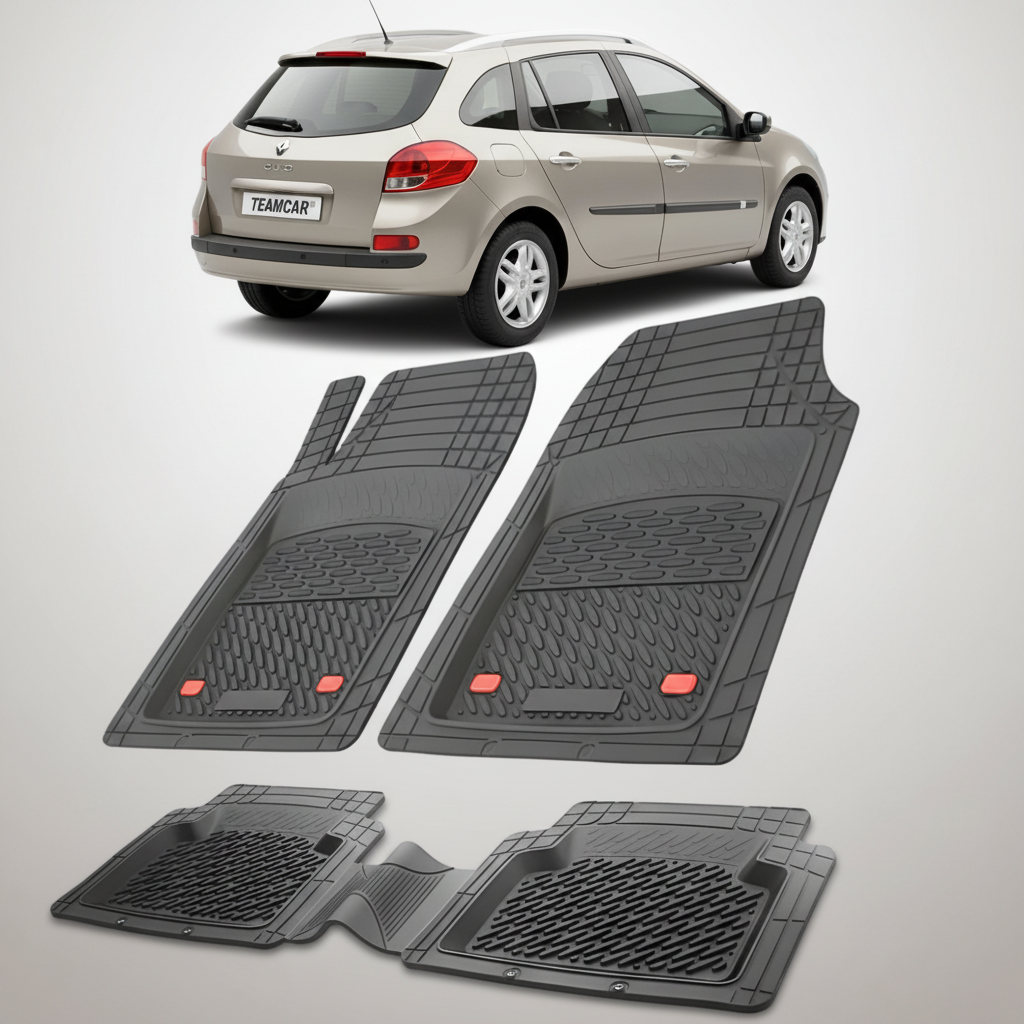 set de covorase din cauciuc negre cu o renault clio iii estate bej in fundal