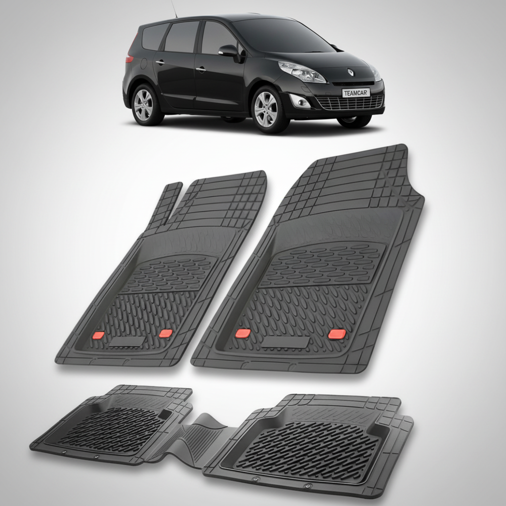 set de covorase din cauciuc negre cu un renault scenic iii mpv(long) negru in fundal