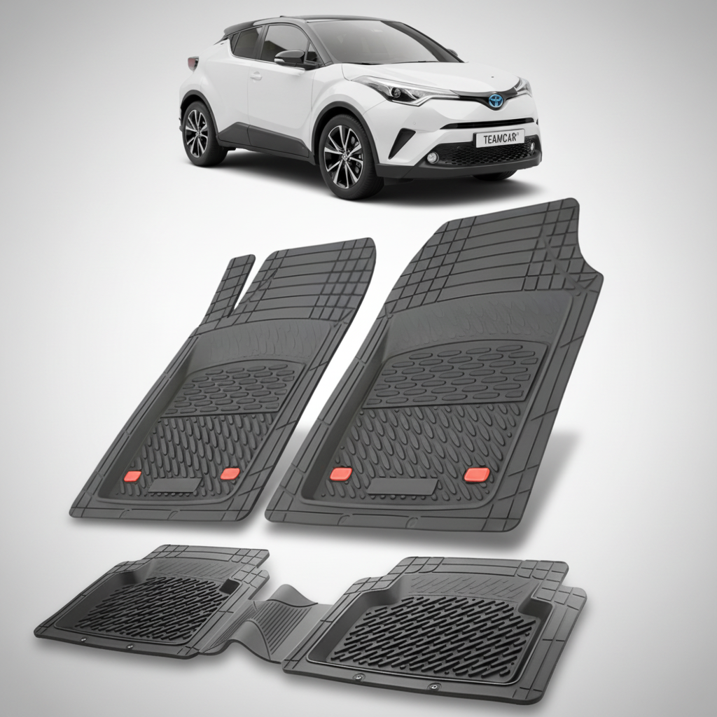 set de covorase din cauciuc negre cu o toyota c-hr ax10suv compact alba in fundal