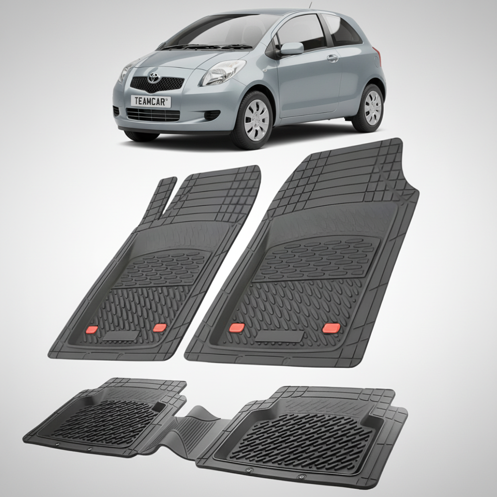 set de covorase din cauciuc negre cu o toyota yaris xp90 hatchback gri inchis in fundal