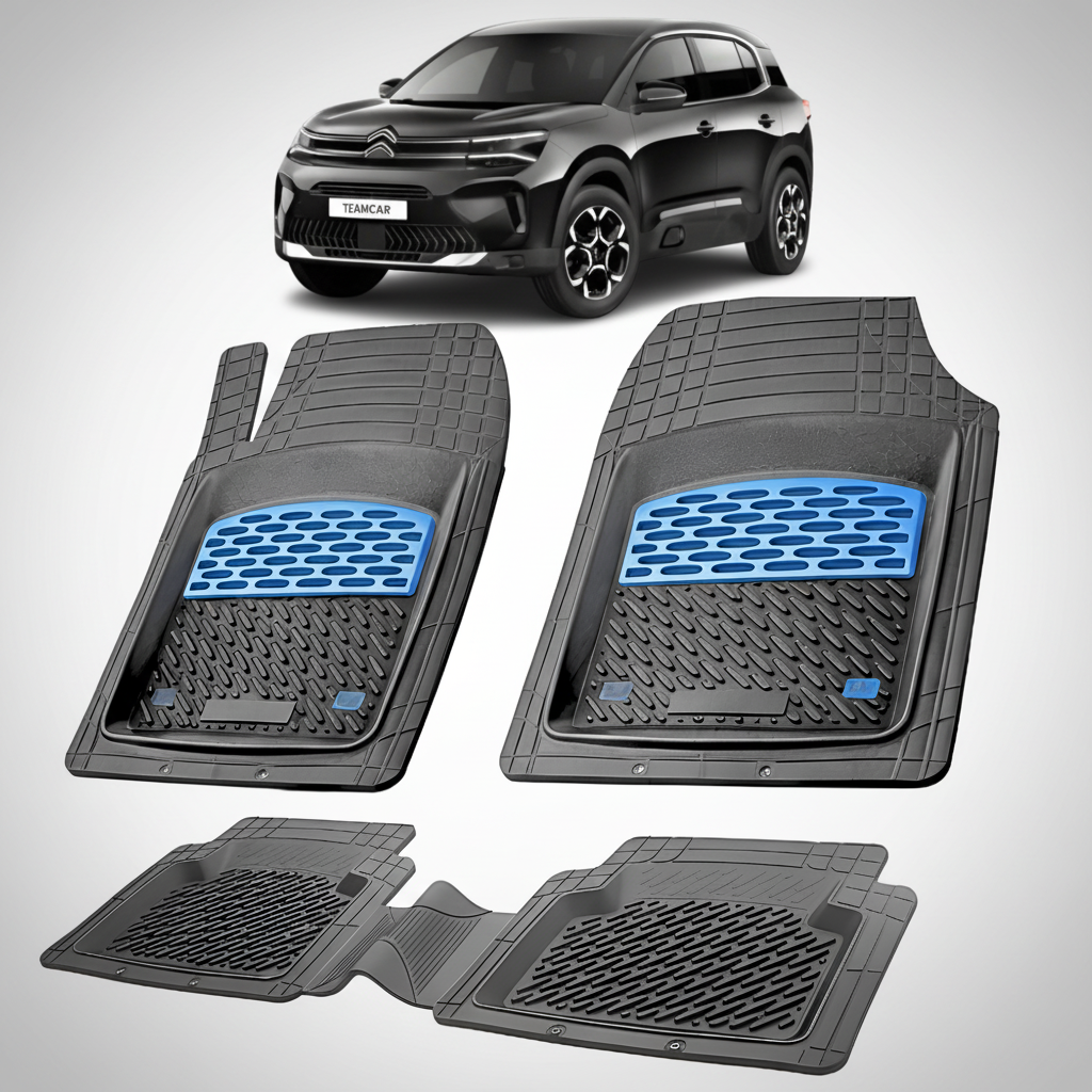 Set of car floor mats with a Citroen car in the background