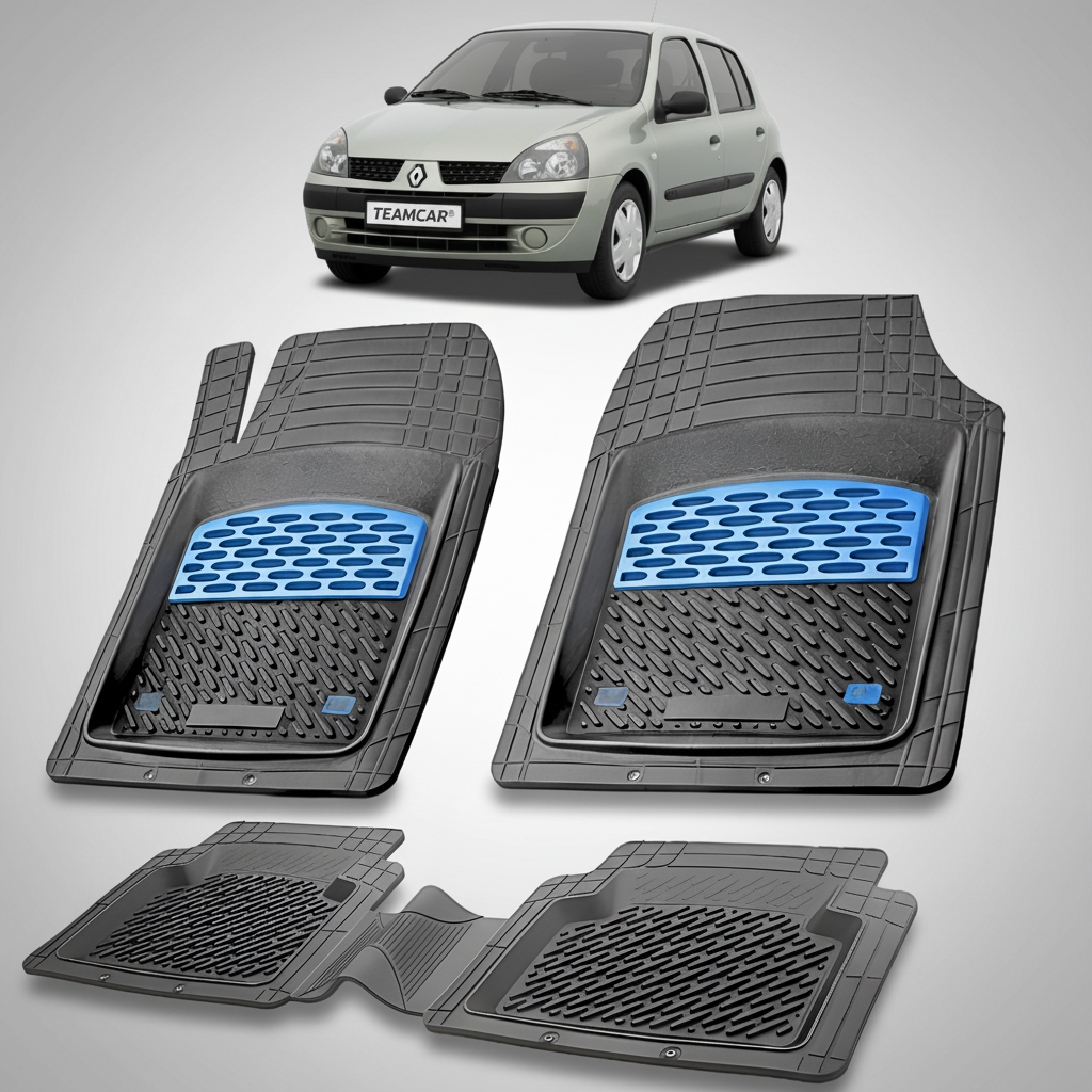 Set of car floor mats with a car in the background