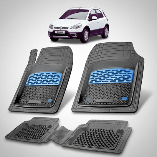 set de covorase din cauciuc negre cu accente albastre cu un fiat sedici suv facelift alb in fundal
