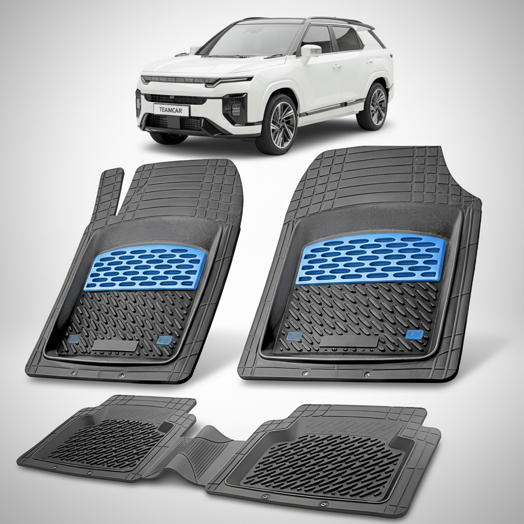Set of car floor mats with a white SUV in the background