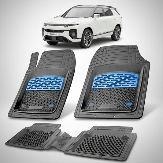 Set of car floor mats with a white SUV in the background