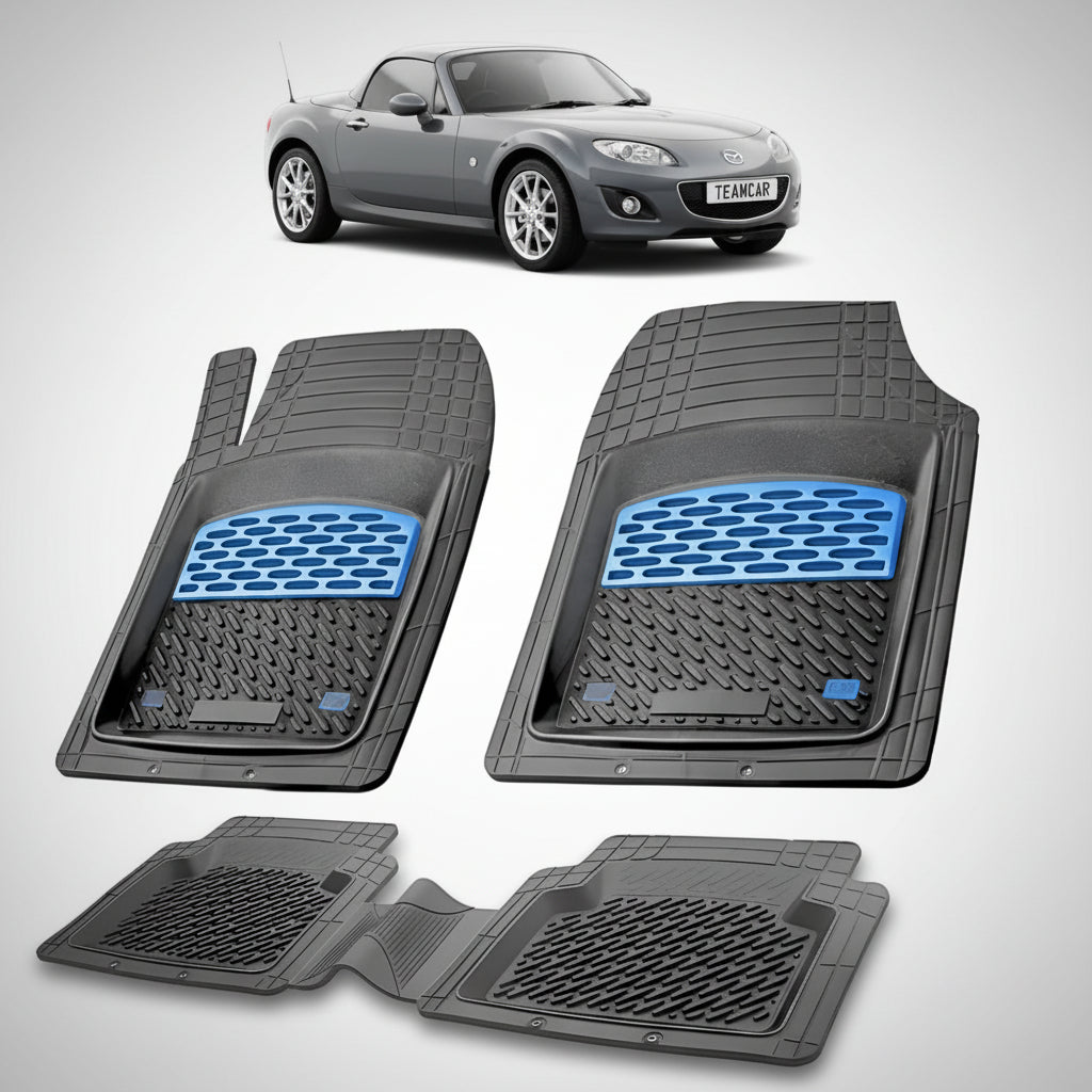 set de covorase din cauciuc negre cu accente albastre cu o mazda mx-5 nc facelift hard top(rc) gri metalizat in fundal