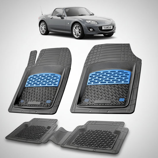 set de covorase din cauciuc negre cu accente albastre cu o mazda mx-5 nc facelift hard top(rc) gri metalizat in fundal