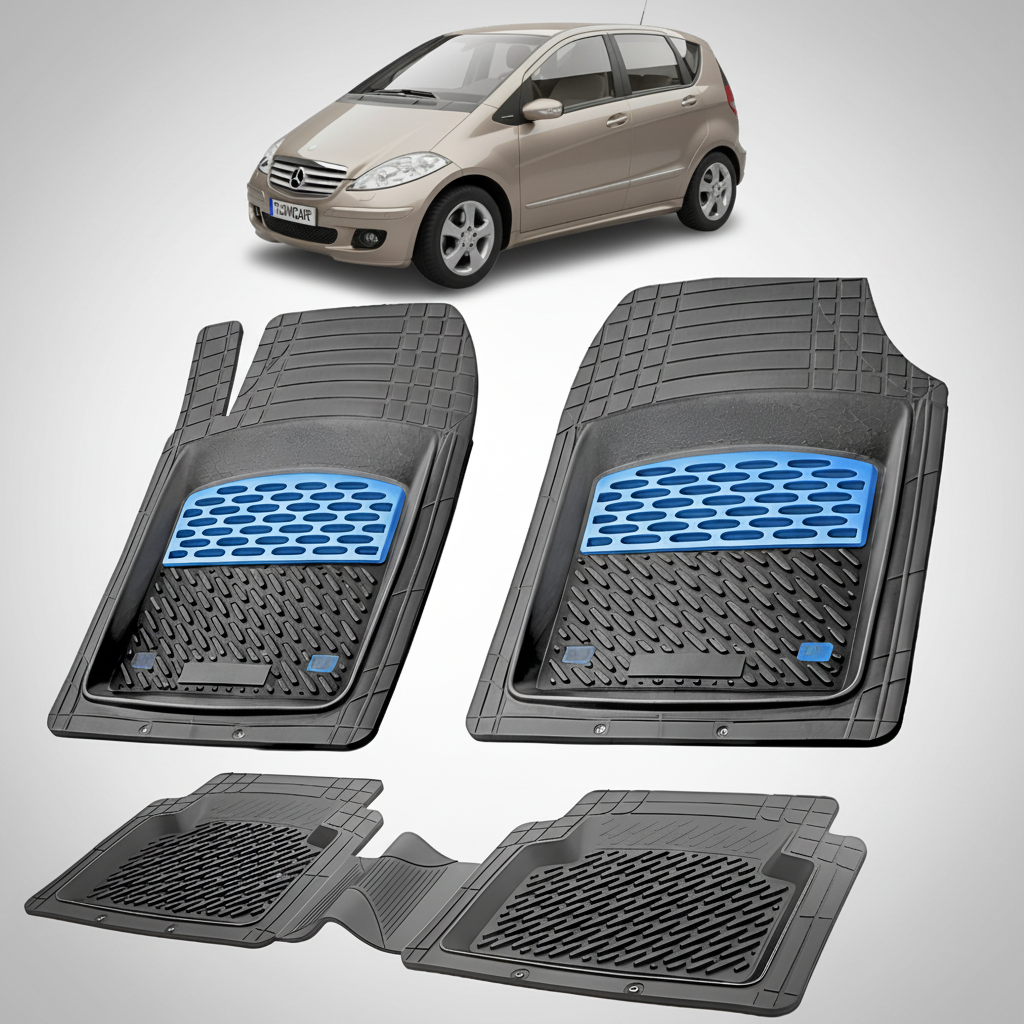 Set of car floor mats with a car in the background