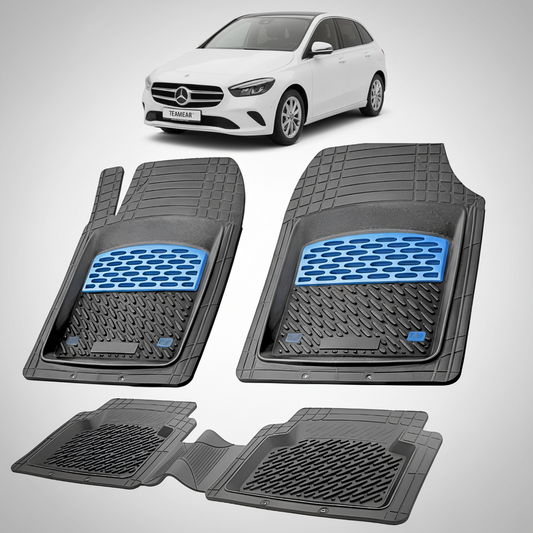 Set of car floor mats with a Mercedes-Benz car in the background