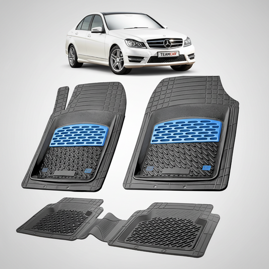 Set of car floor mats with a Mercedes-Benz car in the background