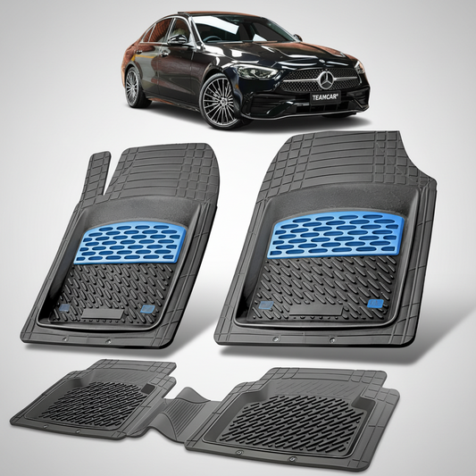 Set of car floor mats with a Mercedes-Benz car in the background