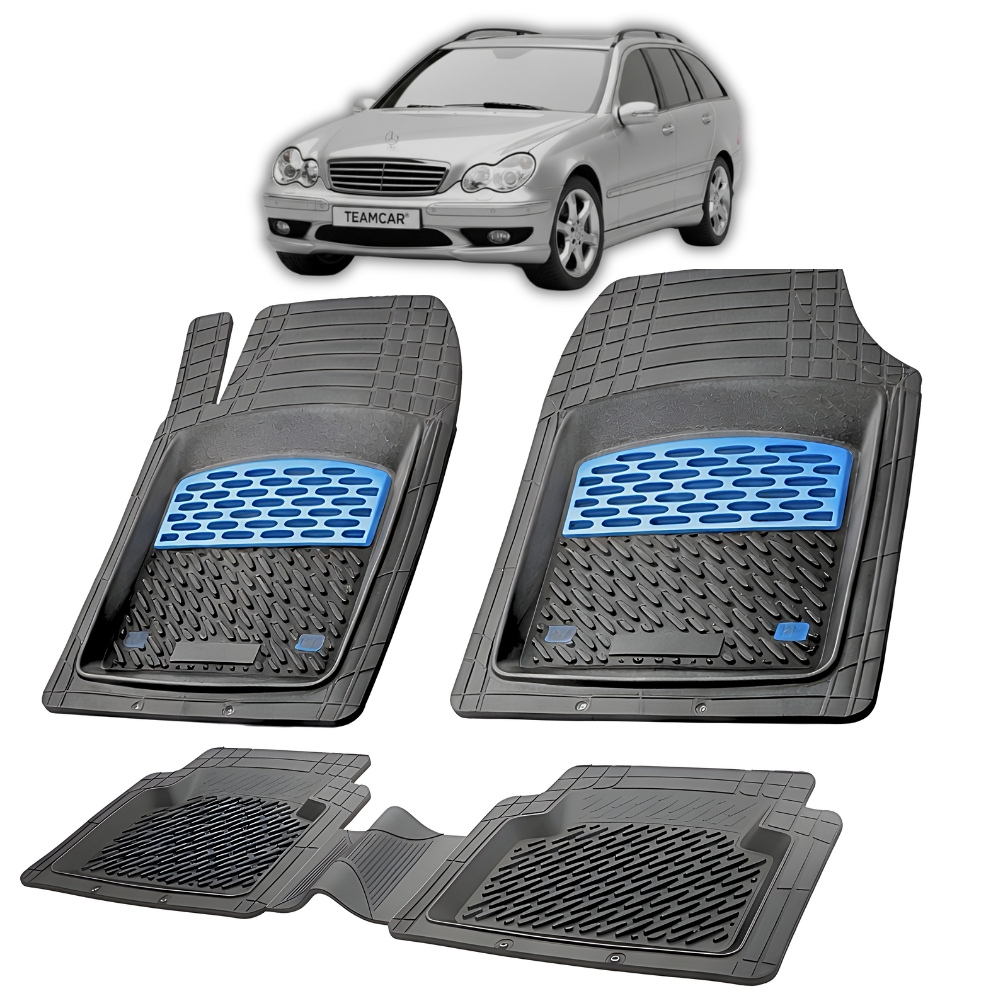 Set of car floor mats with a car in the background