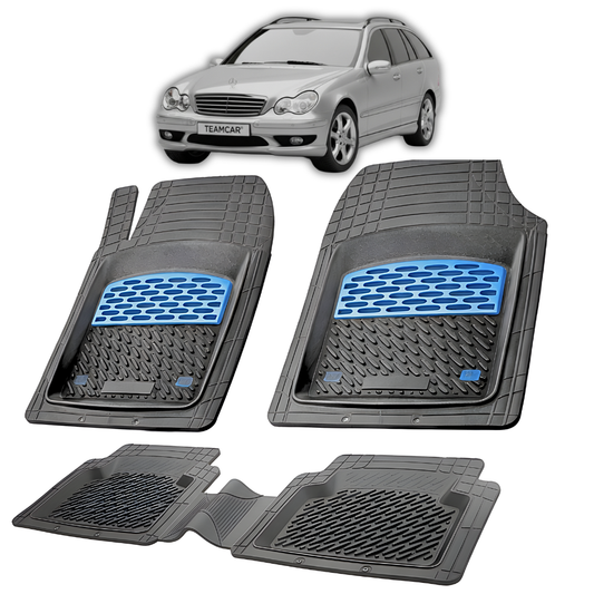 Set of car floor mats with a car in the background