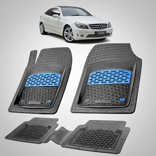 Set of car floor mats with a Mercedes-Benz car in the background